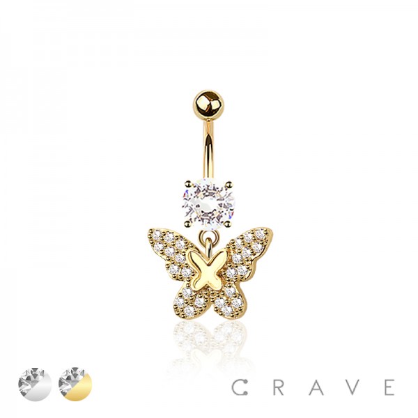 316L SURGICAL STEEL MULTI CZ DOUBLE BUTTERFLY BELLY BUTTON NAVEL RING 